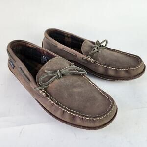 LL Bean Handsewn Leather Flannel Lined Slippers Men's 10M Graphite Gray
